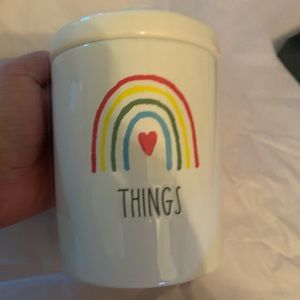 Rae Dunn canisters, with rainbows design